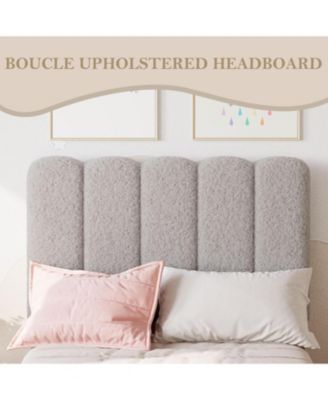 Twin XL Bed Frame Boucle Upholstered Wave Headboard Kids Girls Boys Wooden Slats No Box Spring Grey