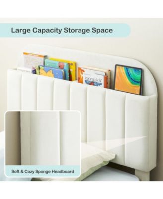 Set of 2 Twin Upholstered with Bookcase Headboard, Velvet Mattress Foundation, Steel Legs, Noise Free Platform Bed Frames