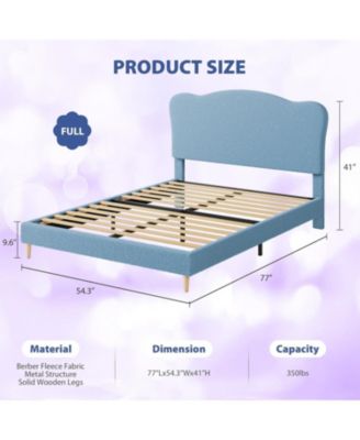 Full Bed Frame Upholstered Platform Adjustable Headboard Wooden Slats No Box Spring Needed Light Blue