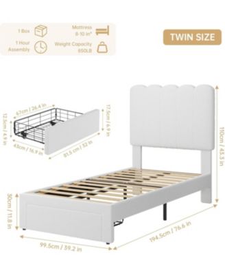 Twin Size Bed Frame with Storage Drawer Boucle Upholstered Platform Bed Headboard
