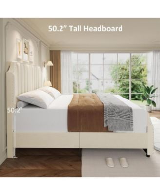 Easy Assembly King Size Platform Bed Frame Upholstered Bed Frame Space Saving, for Living Room, Guest Room