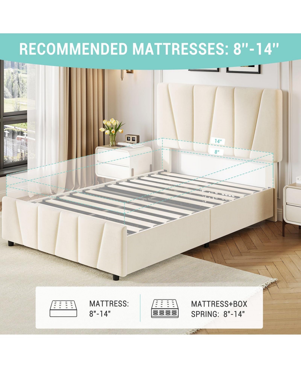 Gaomon Twin Bed Frame with Adjustable Headboard and 2 Storage Drawers