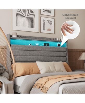 Queen Bed Frame with USB Charging Station & LED Lights