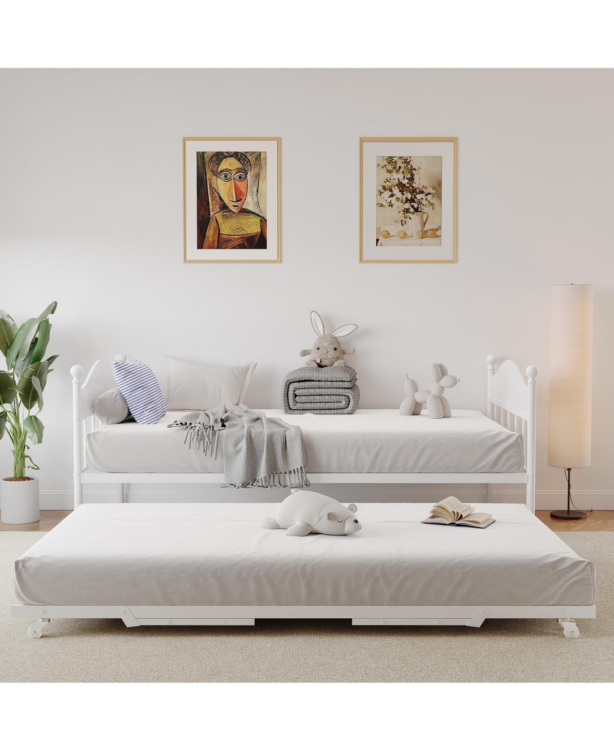 Gaomon Daybed with Trundle, Metal Twin Size Day Bed with Stylish Headboard