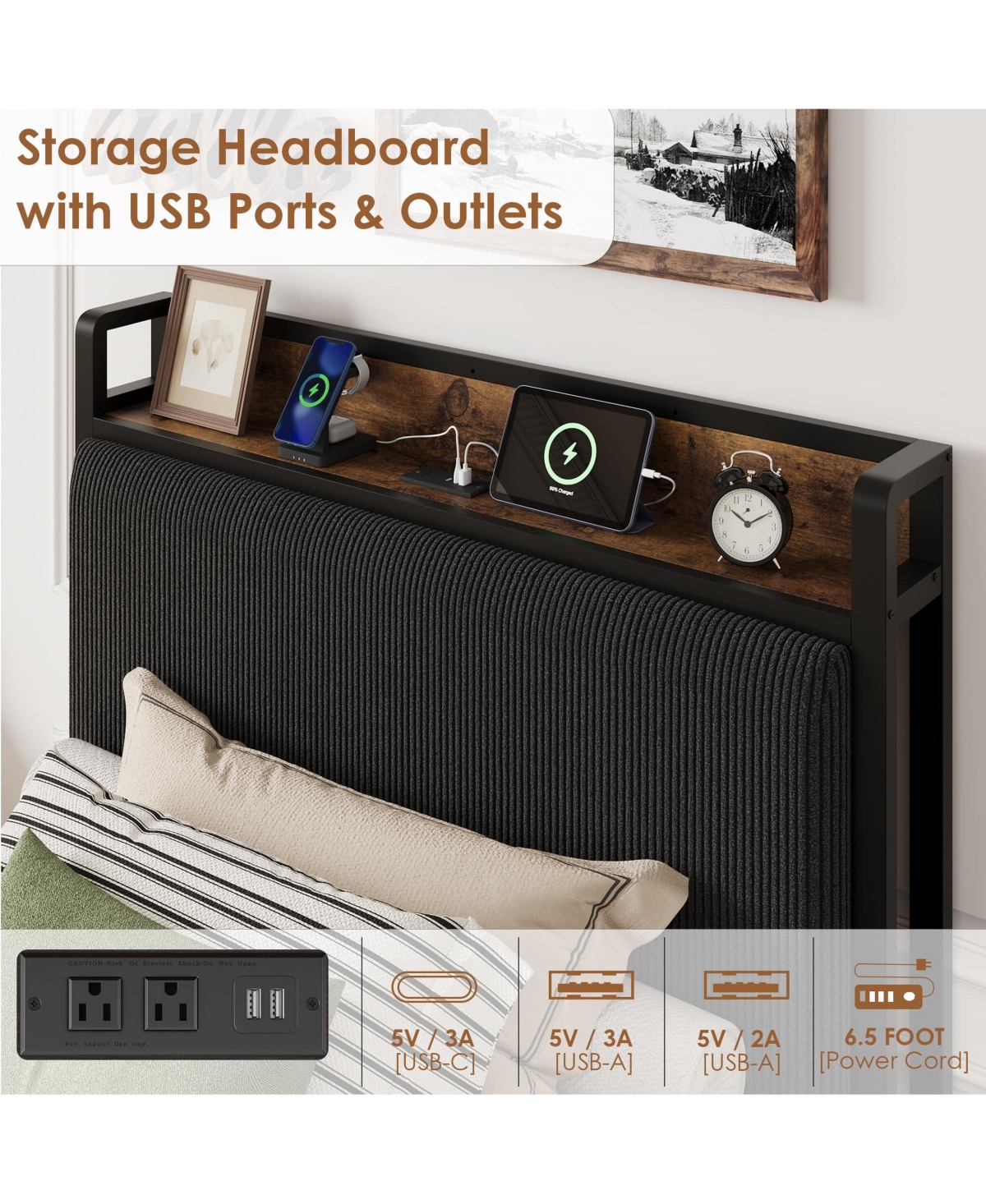 Gaomon Twin Size Bed Frame with 2 Storage Drawers and Charging Station