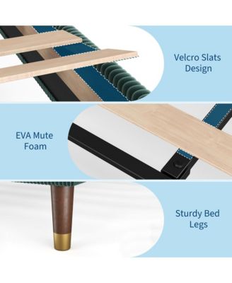 King Bed Frame Upholstered Platform Bed with Fabric Headboard, Non-Slip and Noise-Free