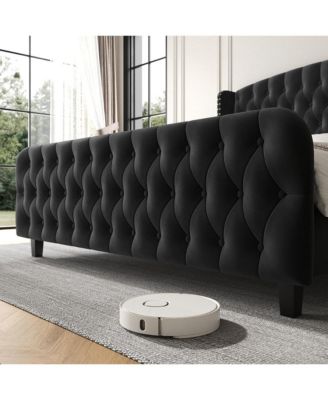 51" Tall Queen Size Bed Frame with Deep Button Tufted Wingback Headboard and Footboard