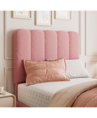 Twin Bed Frame, Boucle Upholstered Platform Bed with Wave Headboard for Girls/Kids, Easy Assembly, Wooden Slats Support