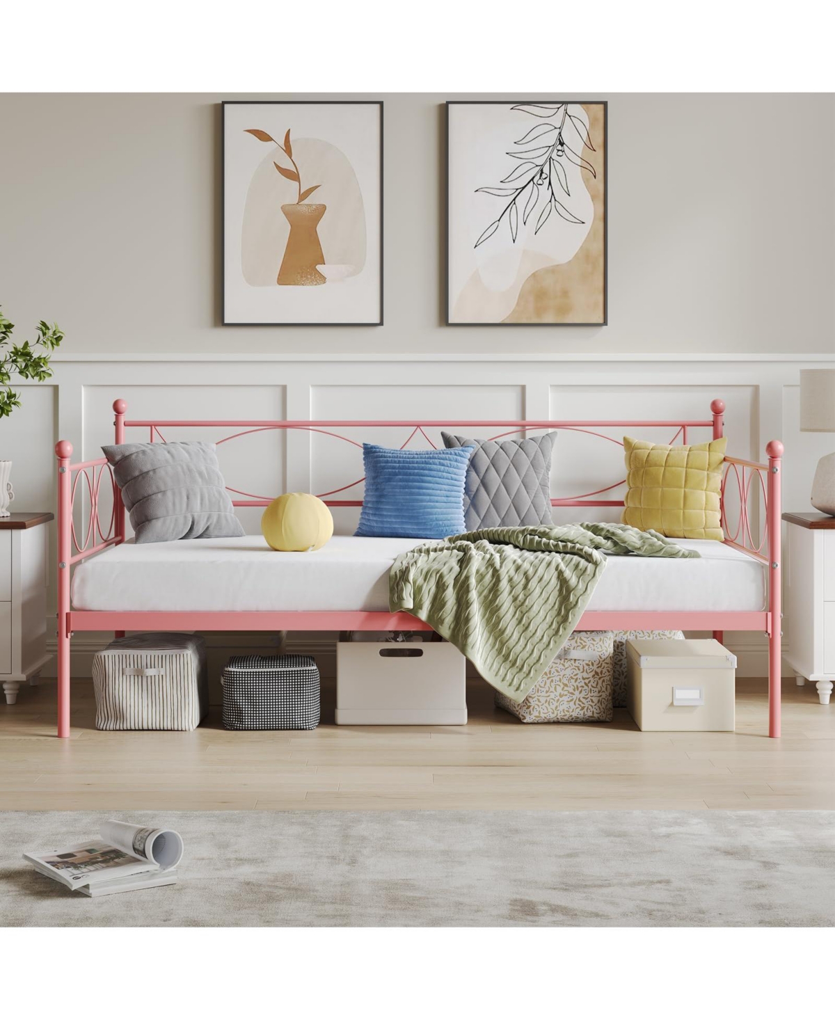 gaomon Twin daybed with Trundle, Metal Twin Daybed, Day Bed Sofa Bed Frame with Steel Slat Support