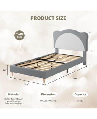 Twin Size Velvet Upholstered Bed Frame for Kids with Adjustable Scallop Headboard Chic Princess Design Platform Bed Frame