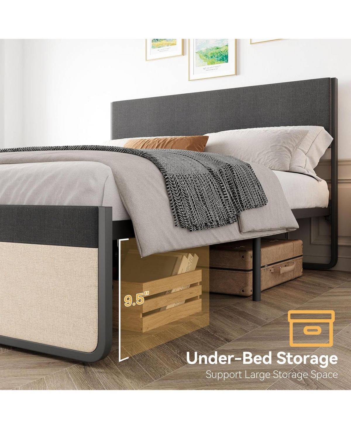 gaomon Platform Bed with Headboard and Two Storage Drawers