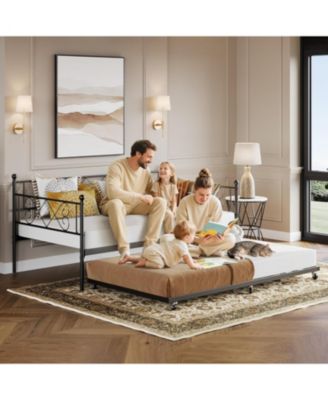 Twin Metal Daybed with Trundle  , Durable Steel Slats, Compact Sofa Bed with Pull-Out Trundle for Small Spaces