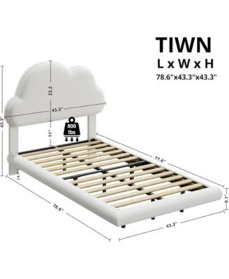 Twin Bed Frames, Floating Bed Frame with LED Light and Upholstered Headboard, Solid Wooden Slats Support