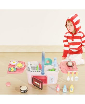 Kids Kitchen & Picnic Playset, Interactive Grill, Sink, Oven, Lights & Music, Color-Changing Foods, Toddler Toys Ages 3+