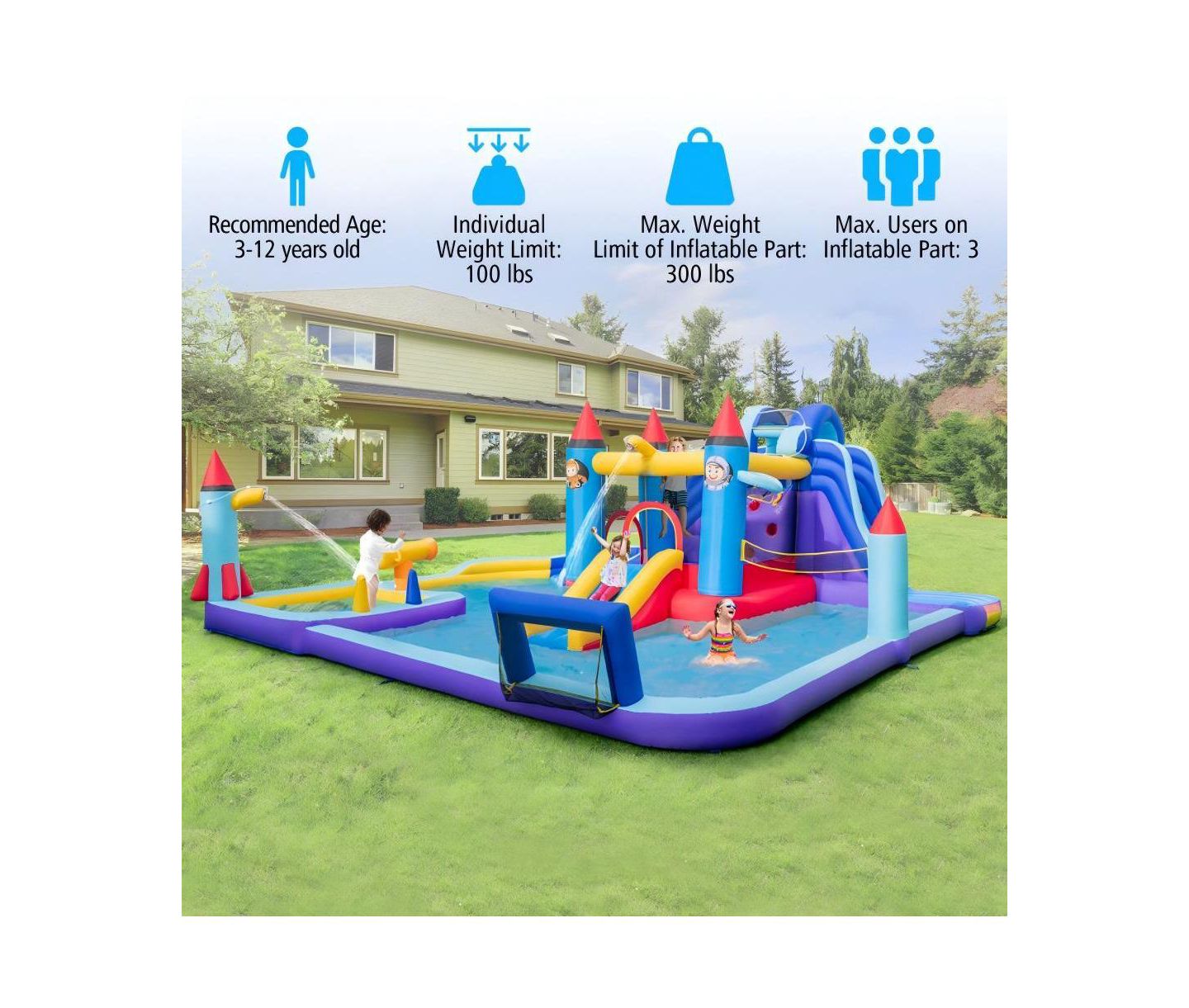 Детская игрушка HONGGE Rocket Inflatable Water Slide Park with 950W Blower, цвет: Синий — фото 5