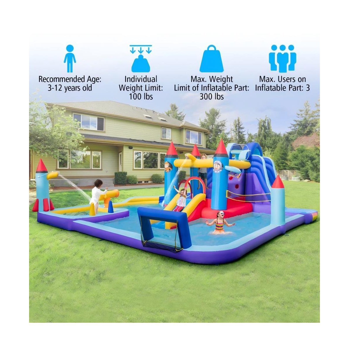 Hongge Rocket Inflatable Water Slide Park with 950W Blower