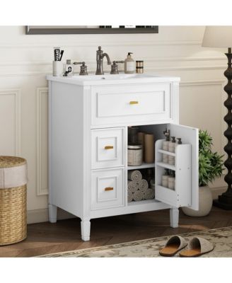 24" Bathroom Vanity with Sink, Bathroom Vanity Cabinet with One Flip Drawer and Two Drawers, Adjustable Shelf, Solid Wood and MDF