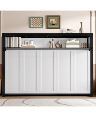 Twin Size Murphy Bed with Shelves, Metal Wall Bed with Foldable and Space-saving Design,Black