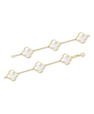 Mother of Pearl Clover Bracelets in 14K Gold, 7 in, approx. 5.6 grams.