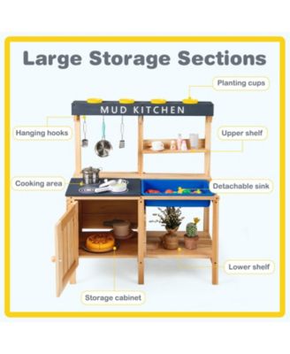 Kids Outdoor Wooden Mud Kitchen Playset with Sink and Cooking Accessories