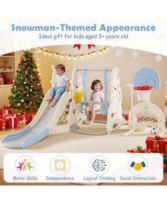 Toddler Indoor Playground 7 in 1 Slide and Swing Playset with Basketball Hoop and Climber