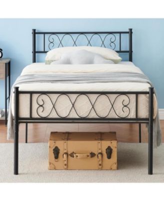 Metal Bed Frame with Heart Design Headboard, Under-Bed Storage, No Box Spring Needed