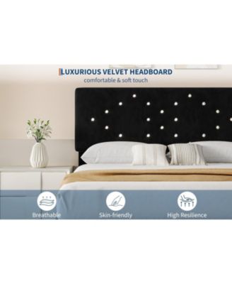 Velvet Upholstered Bed Frame with Tufted Headboard