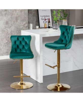 Adjustable Swivel Velvet Bar Stools Set of 2
