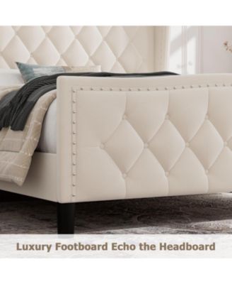 Queen Bed Frame with 4 Storage Drawers, Wingback Headboard