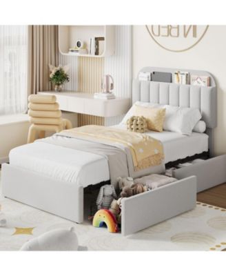 Full Size Bed Frame with Storage Drawers & Bookcase Headboard