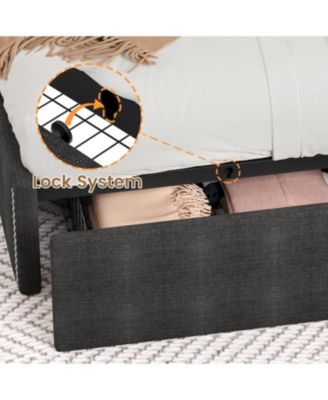 Queen Bed Frame with 4 Storage Drawers, Wingback Headboard - Standard/Queen