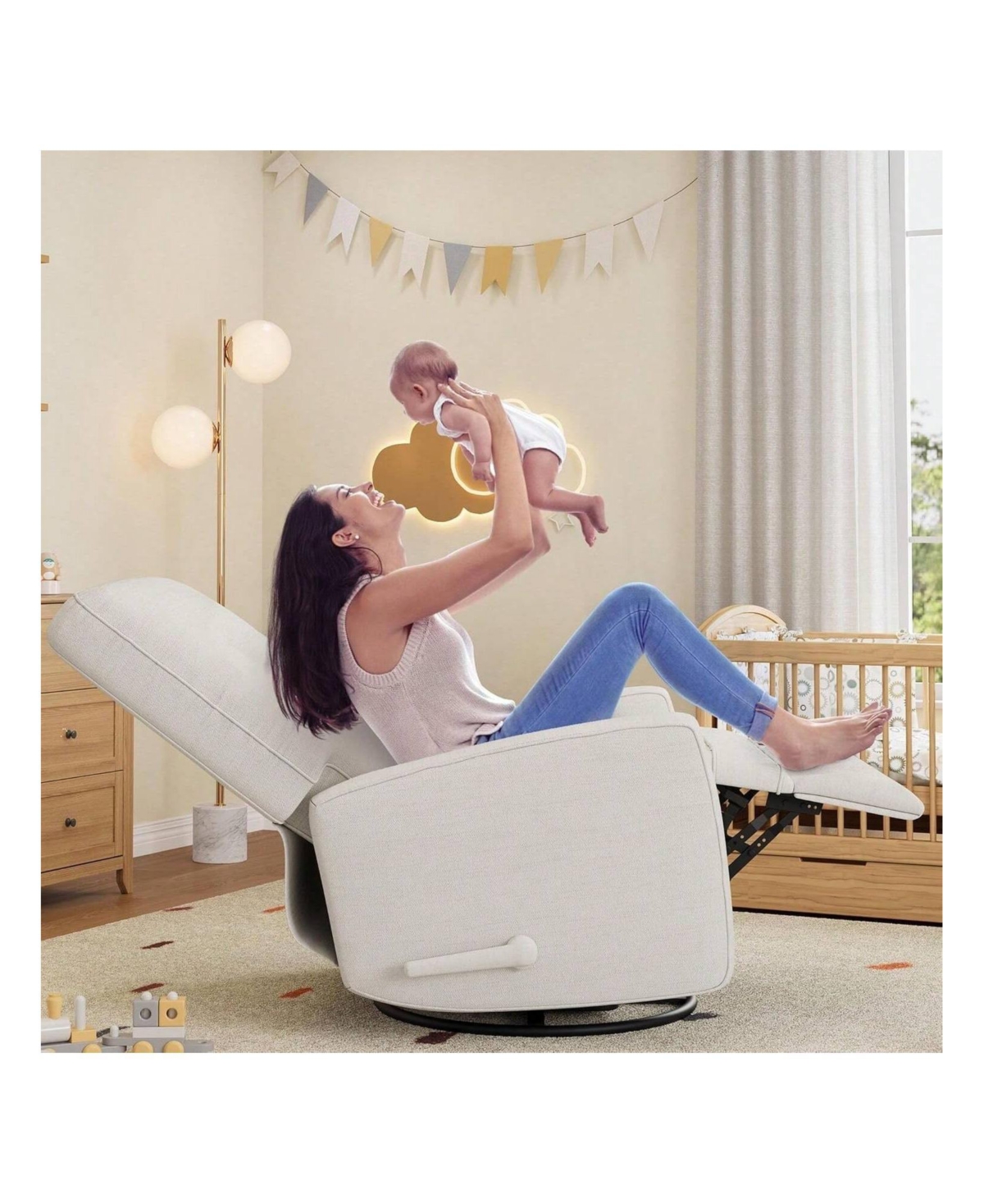 gaomon Recliner Chair 360 Degrees Swivel Rocking Glider Chair with Adjustable Backrest & Footrest Cozy Corduroy Upholstered Armchair for Living Rooms