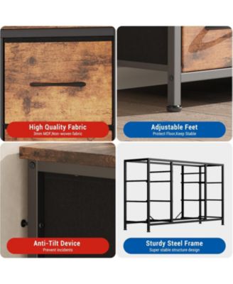 10-Drawer Wooden Storage Cabinet with Power Outlets, Steel Frame Tiger Stripe Fabric Dresser