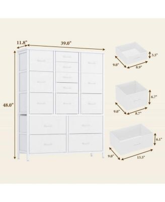 15-Drawer Modern Tall Dresser, 48" Fabric Storage Chest, Steel Frame, Wood Top, Bedroom, Closet, Living Room