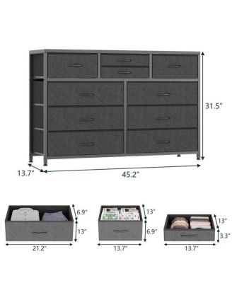 10-Drawer Modern Fabric Dresser for Bedroom, Large Storage Chest, 45" TV Stand, Living Room, Hallway Organizer