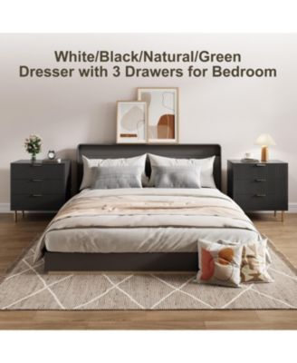 3-Drawer Modern Black Dresser, 30" Tall, Fluted Chest with Gold Handles, Anti-Tip Device, Bedroom, Living Room, Kids Room