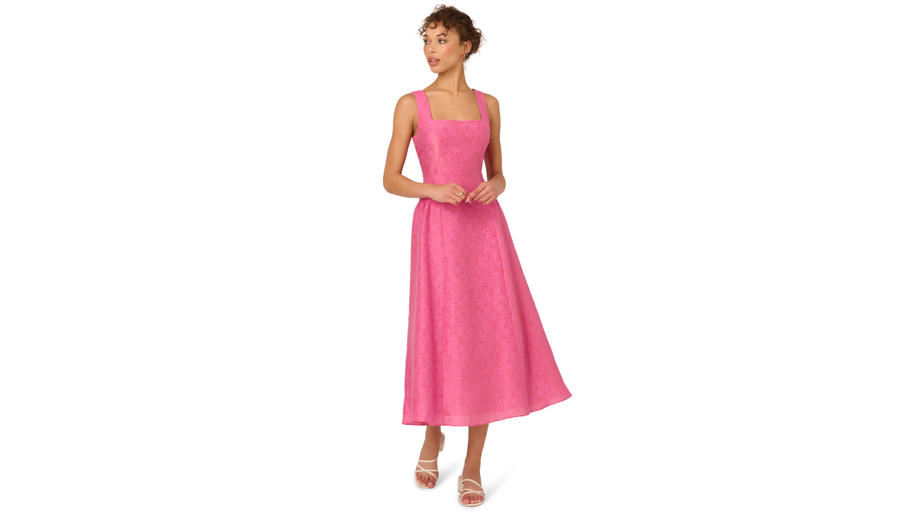 Adrianna Women's Square Neck Textured Midi Dress