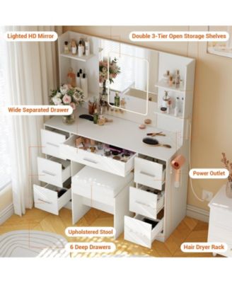 Makeup Vanity Table with 7 Drawers, 6 Storage Shelves, Large Bedroom Dressing Table Organizer