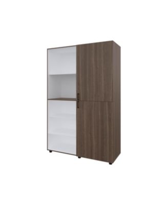 Ollie 2-Door Wardrobe with Open Storage, Grey Walnut and White