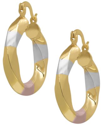 14k Gold Plated Brass Tri-Color Twist Hoop Earrings