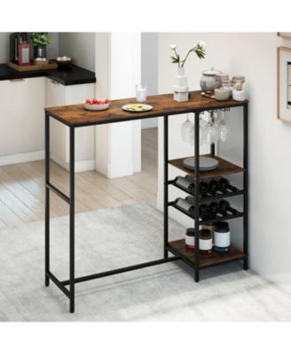 48" Long Bar Table with Storage Shelves Wine Racks & Stemware Holders for Kitchen