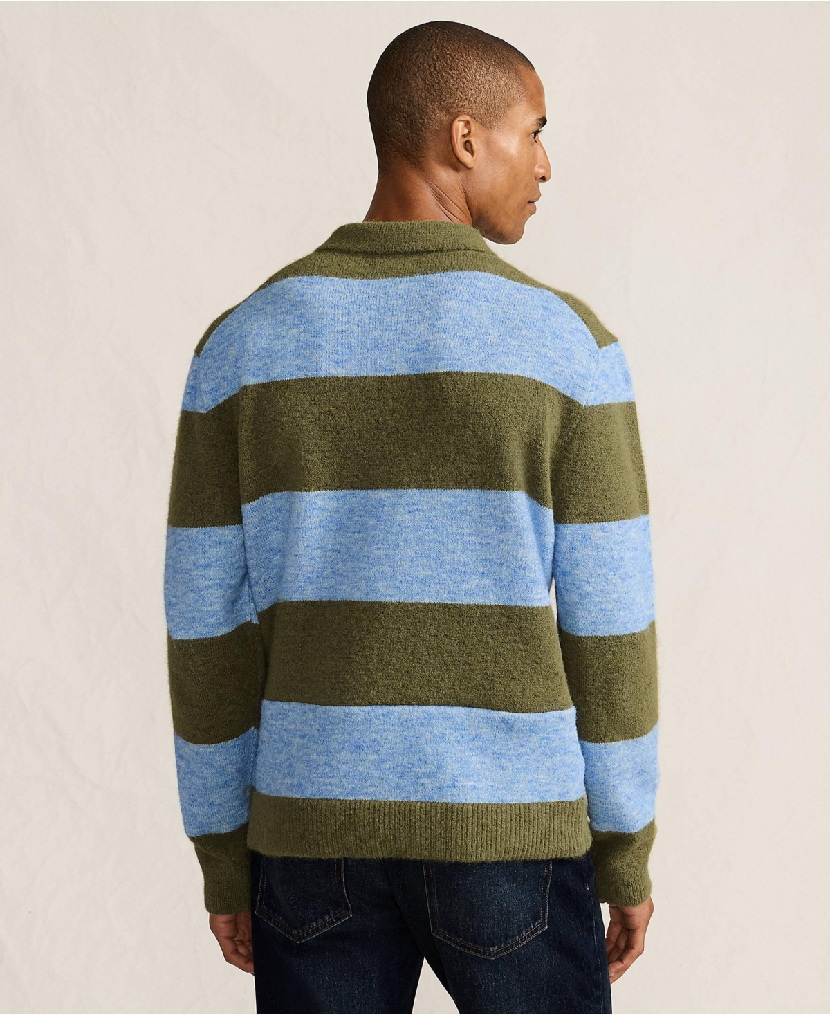 Lands' End Men's Long Sleeve Fuzzy Sweater Polo