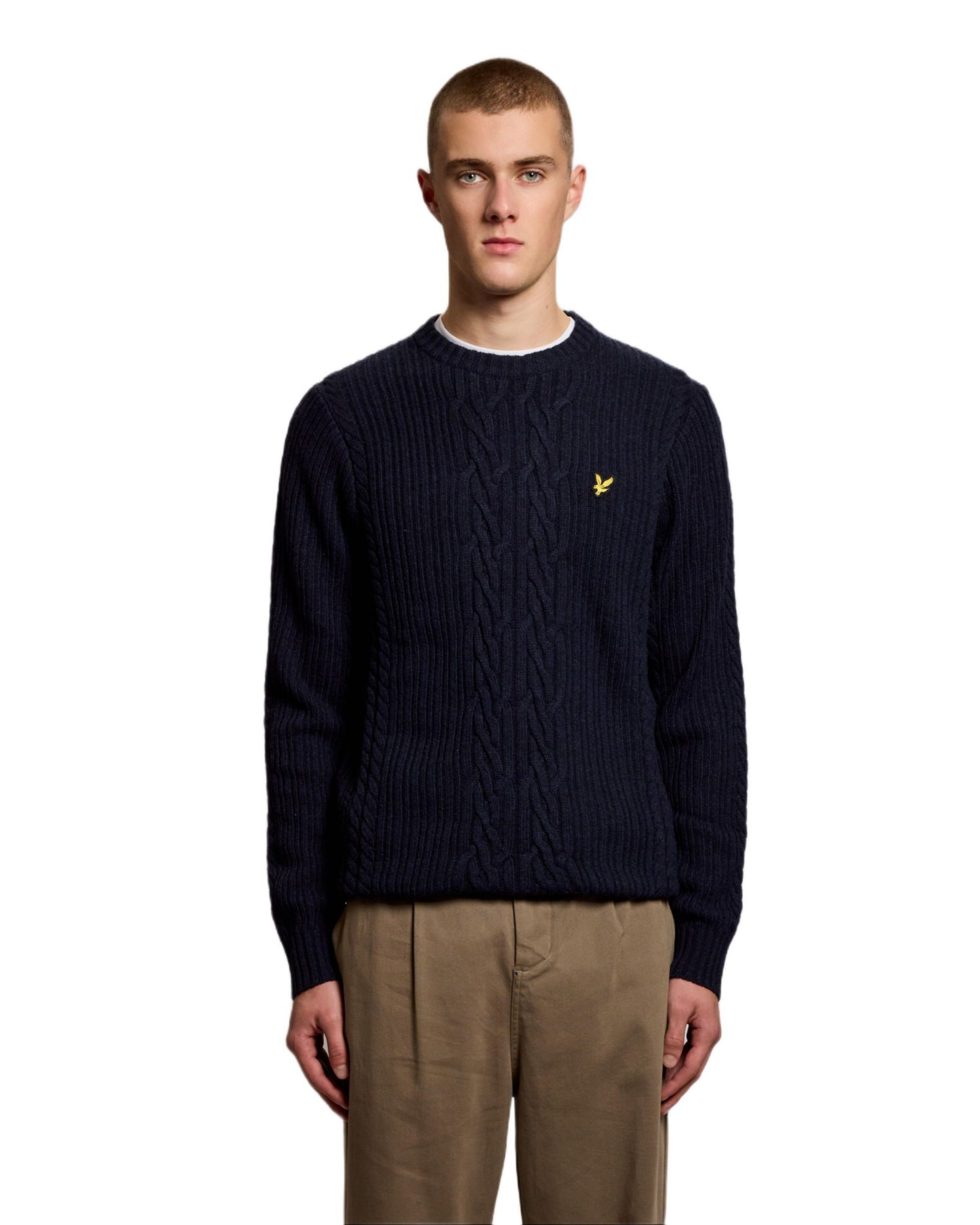 Men's Ribbed Cable Knit Long Sleeve Sweater