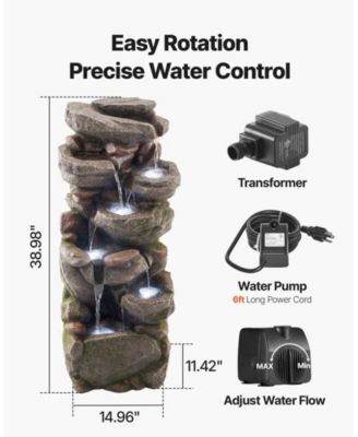 Outdoor 7-Tier Rock-Shaped Cascading Water Fountain