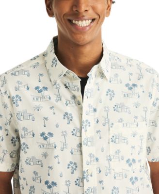 Men's Printed Straight Collar Short-Sleeve Shirt