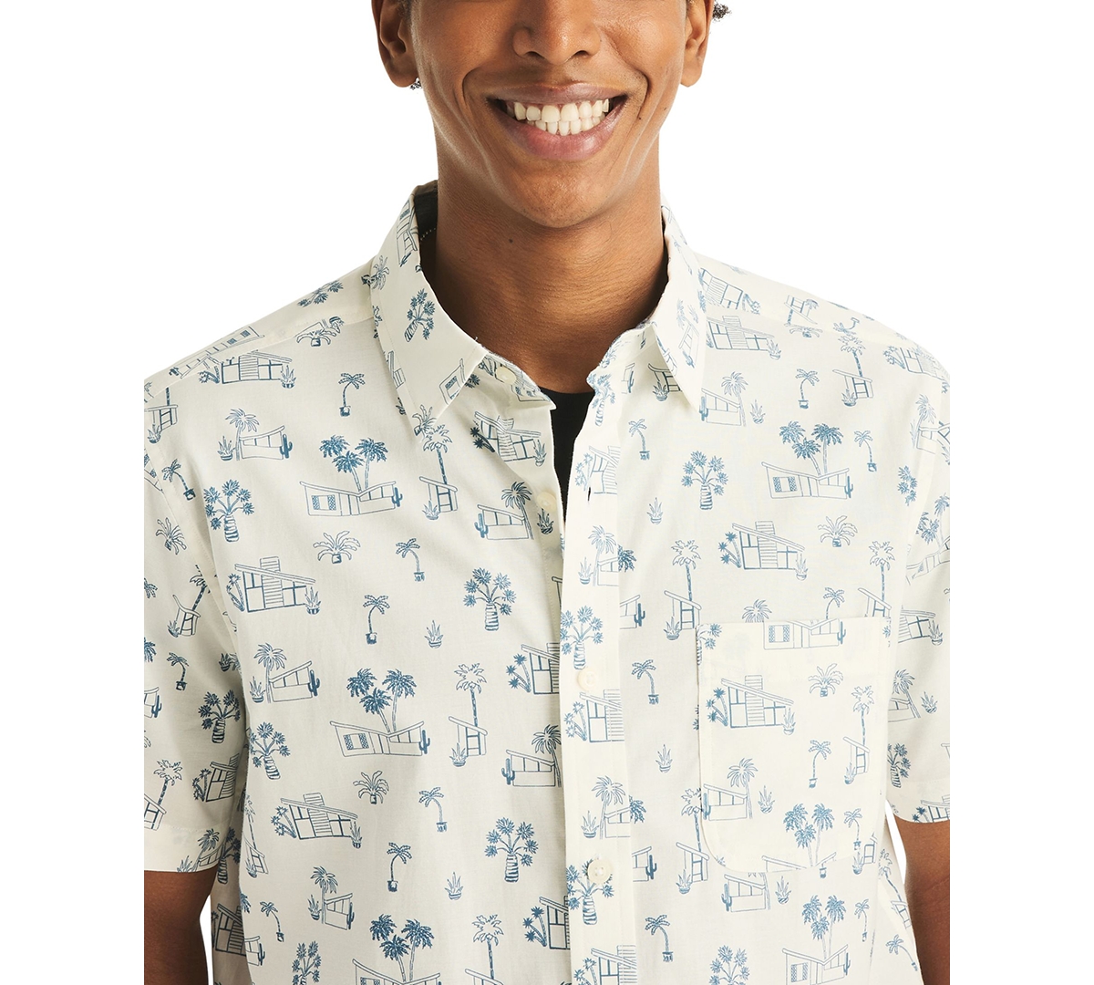 Nautica Men's Printed Straight Collar Short-Sleeve Shirt