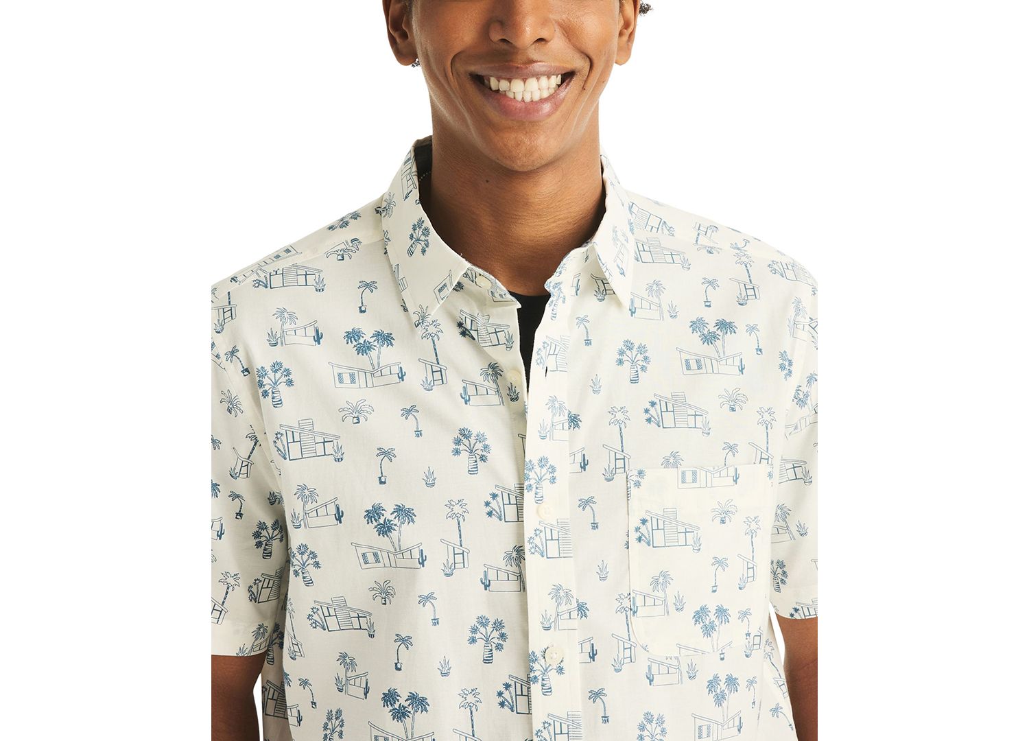 Men's Printed Straight Collar Short-Sleeve Shirt