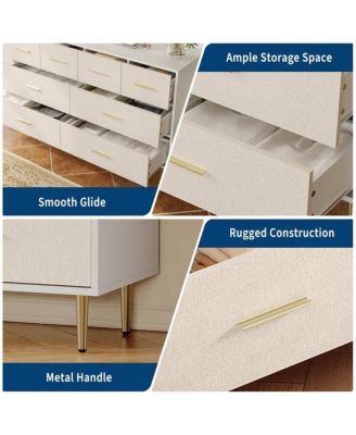 6-Drawer Modern White Wood Dresser with Gold Metal Legs & Handles Large Storage Cabinet for Bedroom, Living Room, Entryway