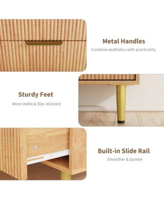 Modern Fluted Drawer Dresser Wood Chest of Drawers with Metal Handles and Legs, Storage Organizer Cabinet