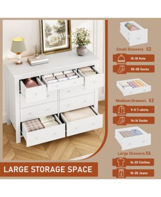 10-Drawer White Dresser 47" Wide, Long Wooden Chest Storage Cabinet for Bedroom, Entryway, Living Room